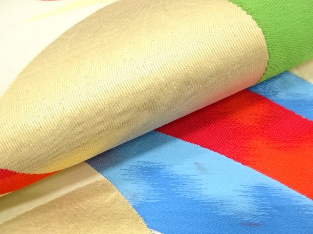  アンティーク　扇に鶴模様織り出し袋帯（材料）